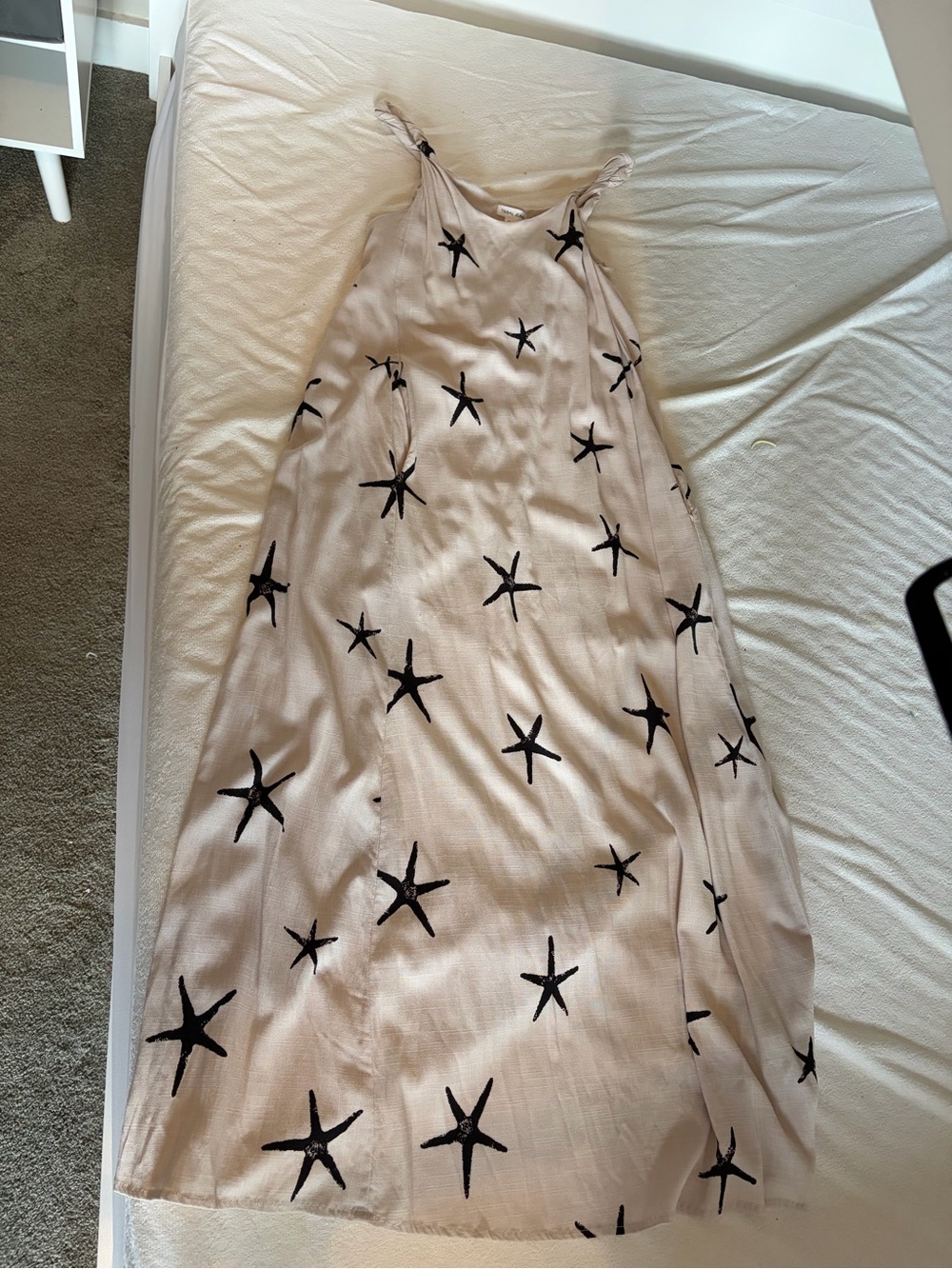 Tribal Beige Maxi Dress with Black Starfish Print